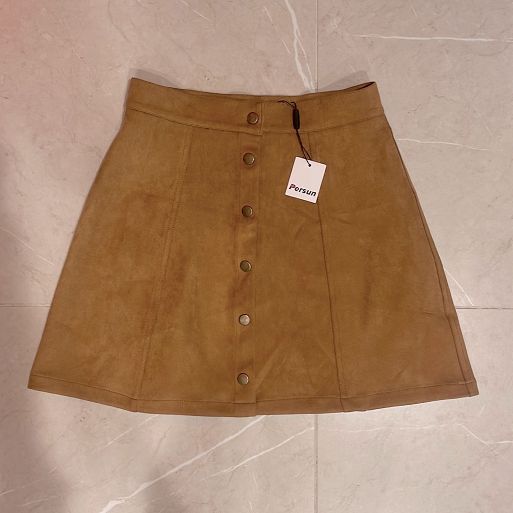 Persun Suede Flare Mini Skirt Women’s Small Beige Brown